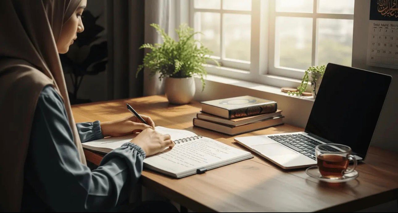 Student studying Quran online